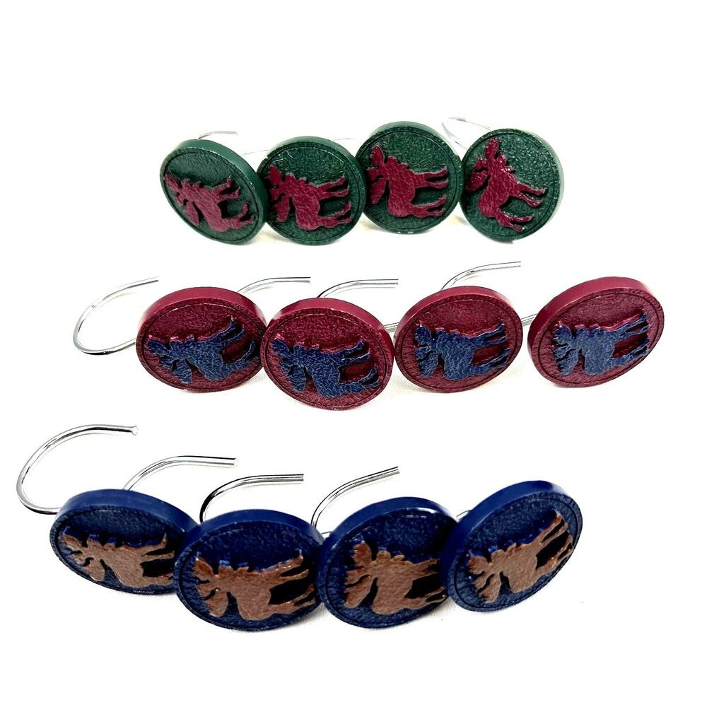 SKU 2223 Vintage 3D Resin Moose Shower Curtain Hooks Set 12 Rustic Country Cabin